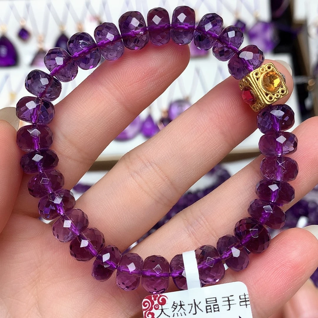 未镶嵌珠宝半成品紫晶L 算盘切面手串
