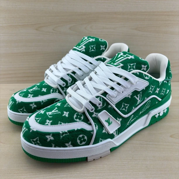 未使用 LouisVuitton/路易威登 LV.Trainer系列白绿丝绒板鞋