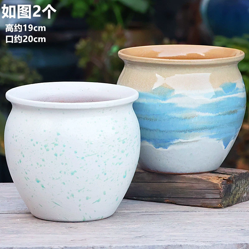 大口矮胖多肉花盆法师老庄组合陶罐家用简约陶瓷紫砂阳台绿植