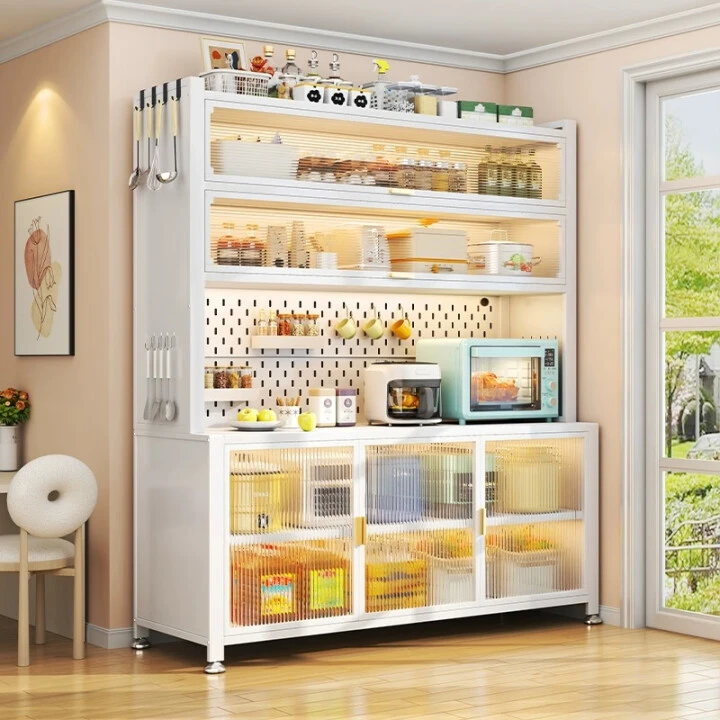 厨房多功能置物架落地多层餐边储物柜家用防尘碗柜微波炉收纳橱柜