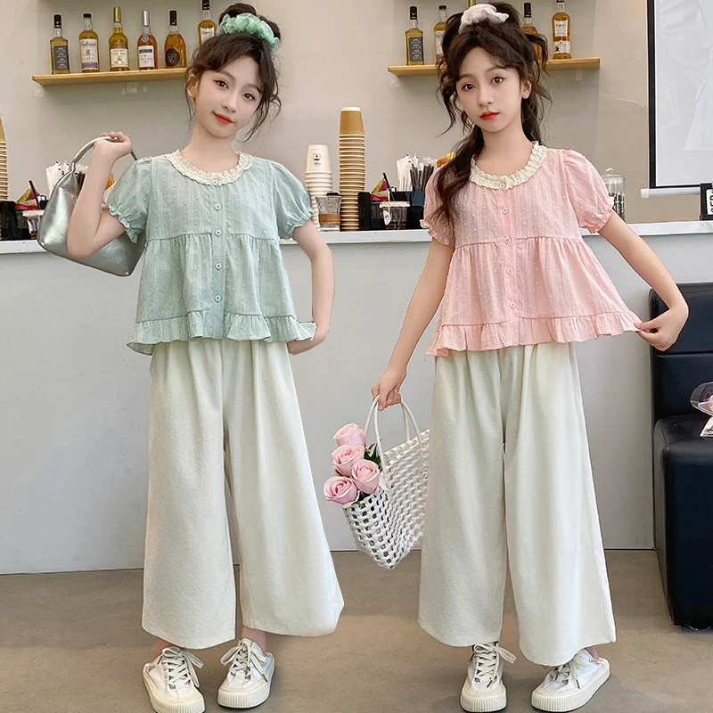 女童夏装套装2025新款韩系洋气儿童短袖娃娃衫时髦女孩休闲两件套
