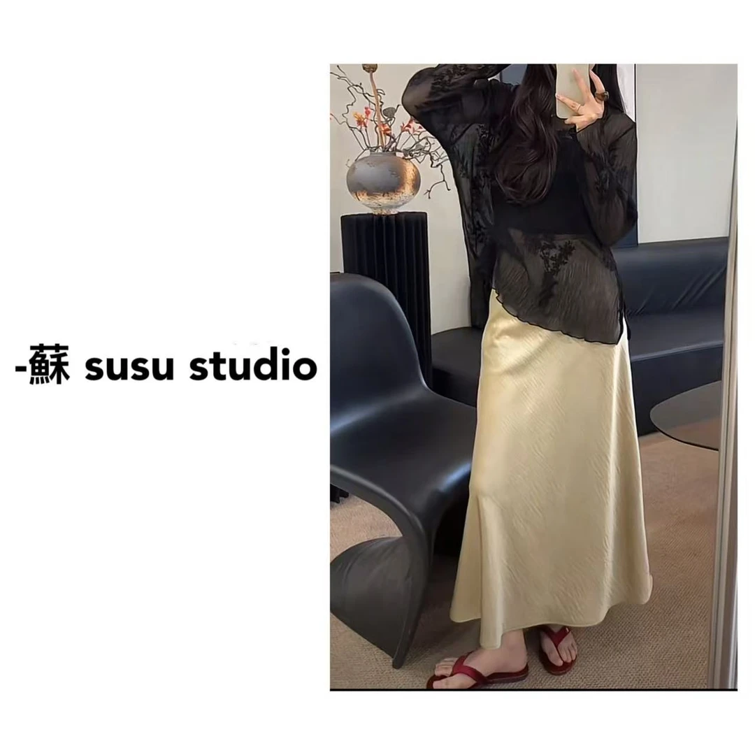 【蘇蘇】2508款新中式鎏金缎面显瘦松紧高腰显瘦包臀鱼尾裙