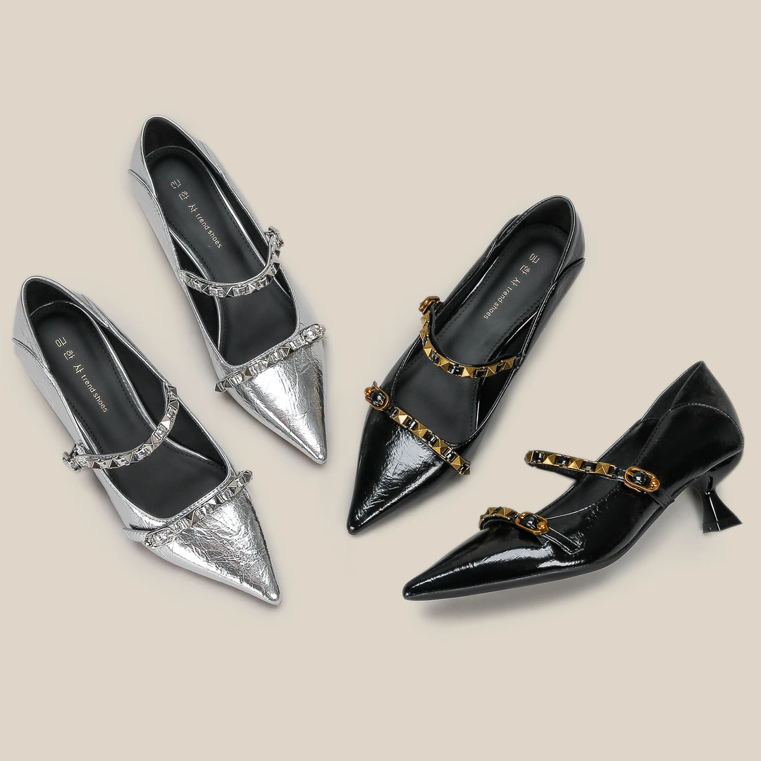 【昕昕严选】韩版漆皮时尚细跟尖头浅口单鞋平底典彩H506-12