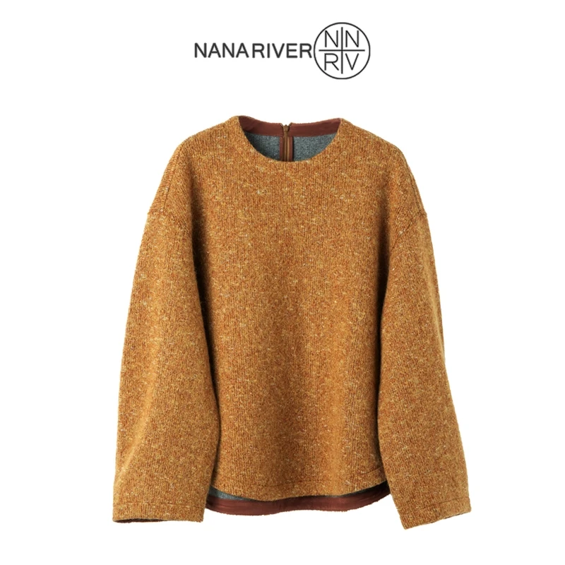 【浮冬绘】圆领毛呢外套女冬季极简风套头上衣卫衣款高端原创