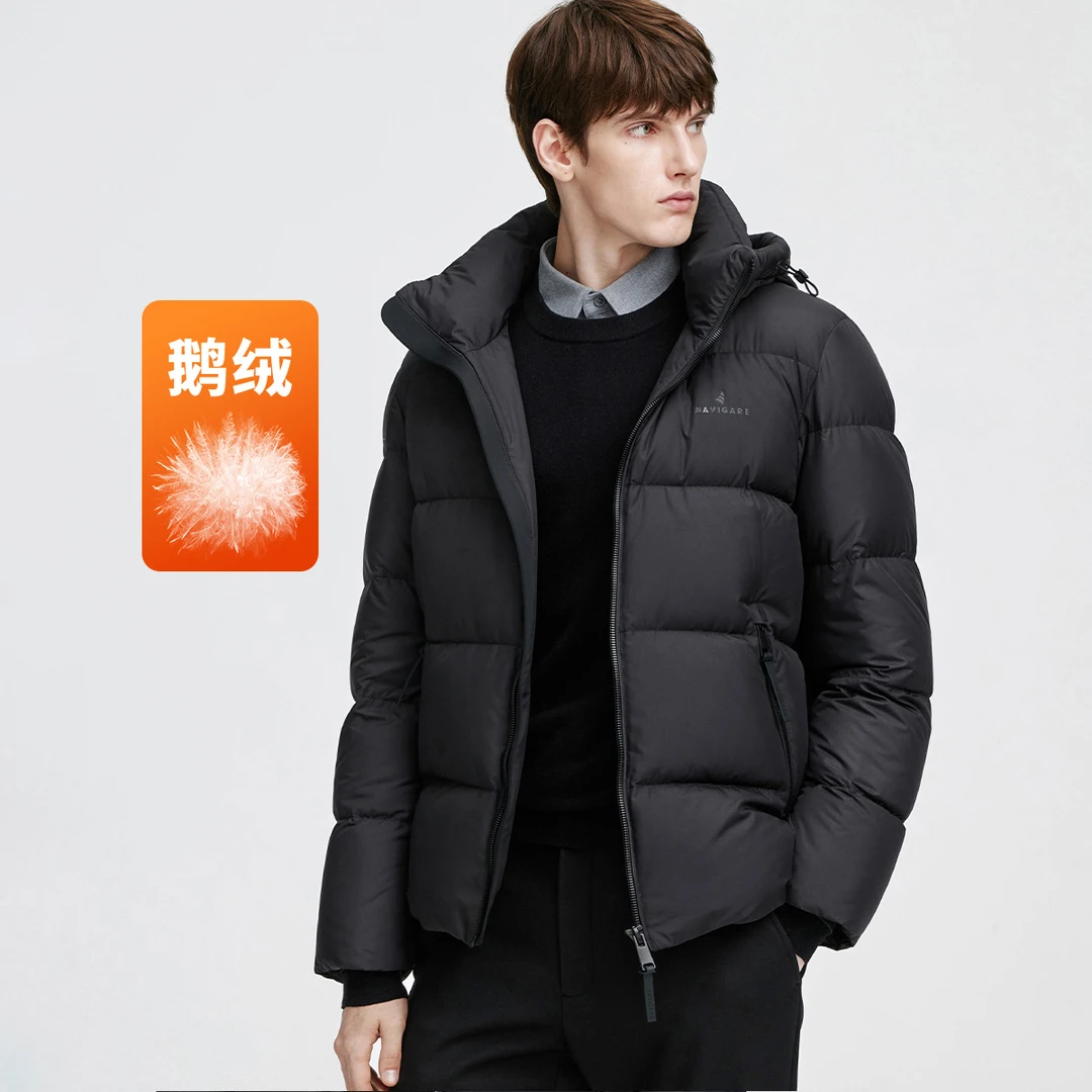 [防寒白鹅绒]navigare意大利小帆船冬季连帽羽绒服男蓄热保暖外套