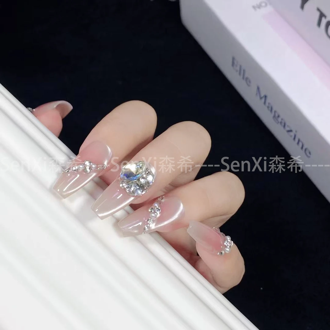 【极光星梦】夏季新款高级感猫眼美甲手工制作简约闪钻穿戴甲可拆卸