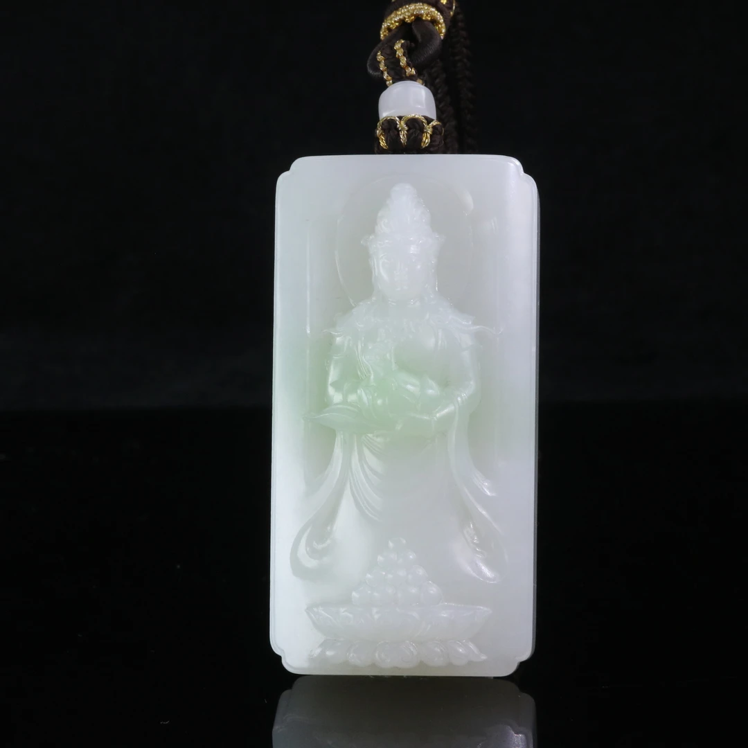 9和田玉翠青观音牌/600360北京中保拍卖