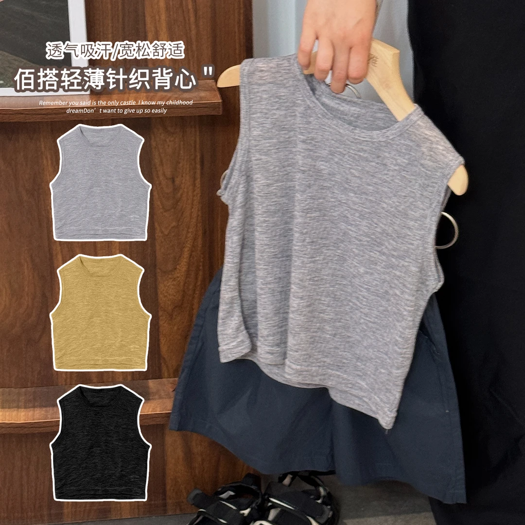 《中控推荐》轻薄透气韩版男童女童无袖跨栏背心T恤潮25XL10123