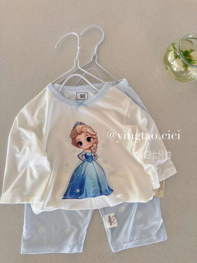 公主风卡通风居家透气家居服套装短袖夏季小童女孩