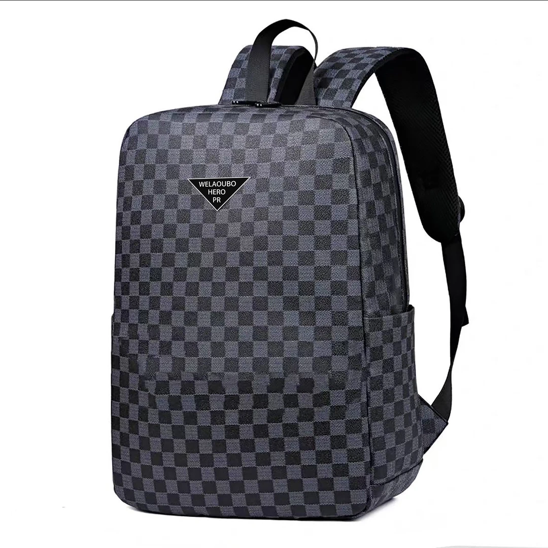 805新款方格大容量双肩背包男士商务休闲电脑包旅行包潮