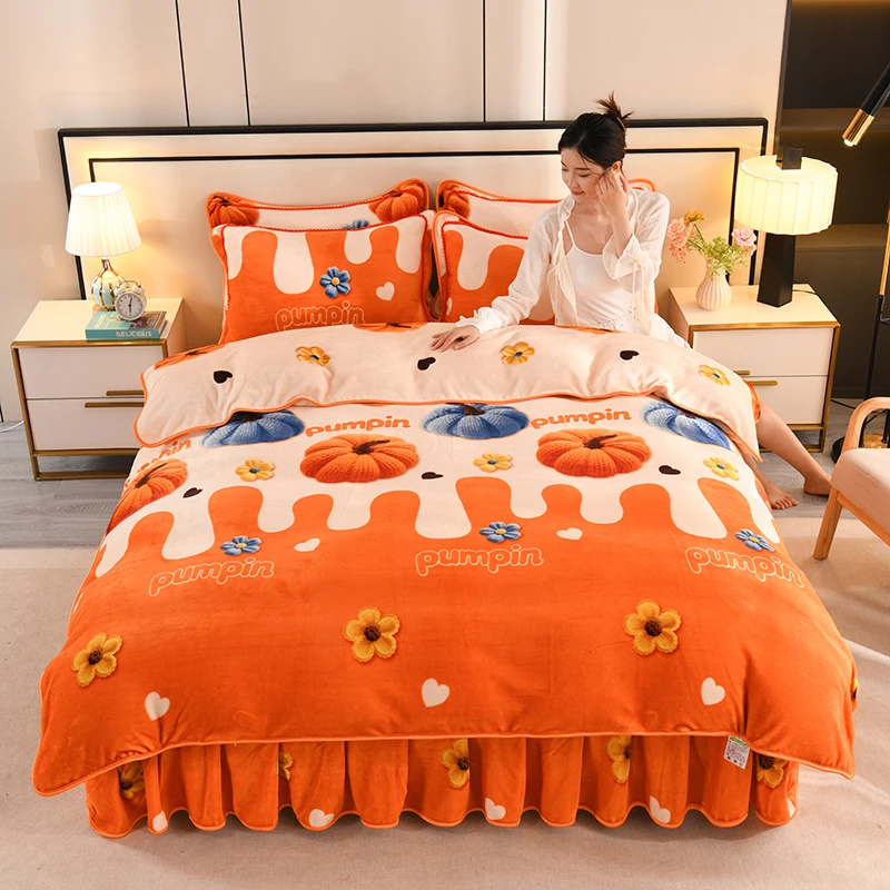 2025新款牛奶绒短绒四件套加绒加厚印花不掉毛不掉色