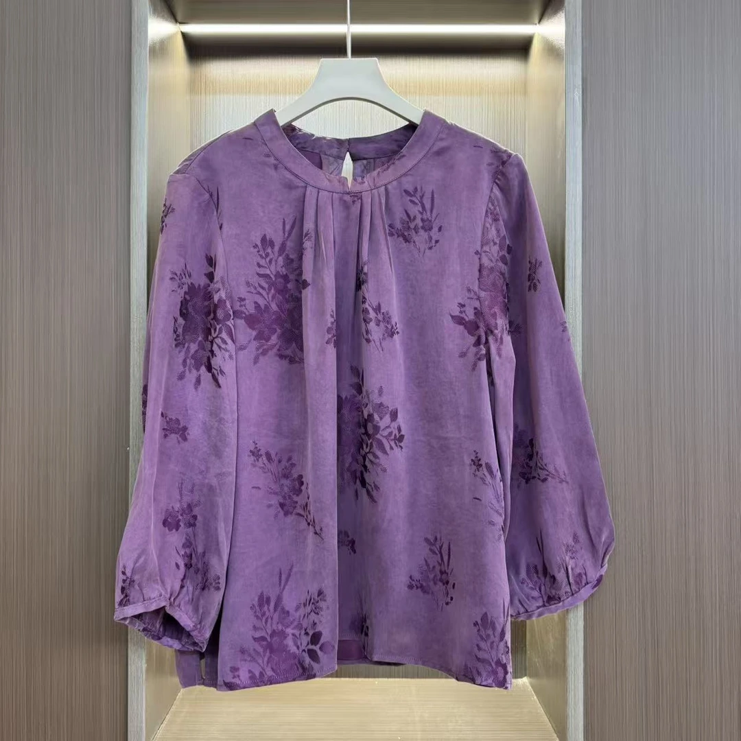 【紫癜】常规款立领提花长袖薄款上衣夏季斜襟网红百搭新中式