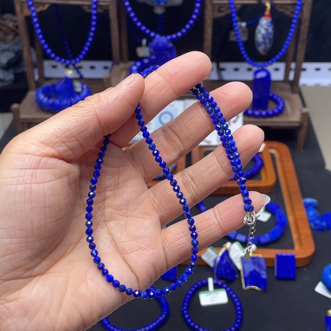 青金石项链3mm银S925镶嵌