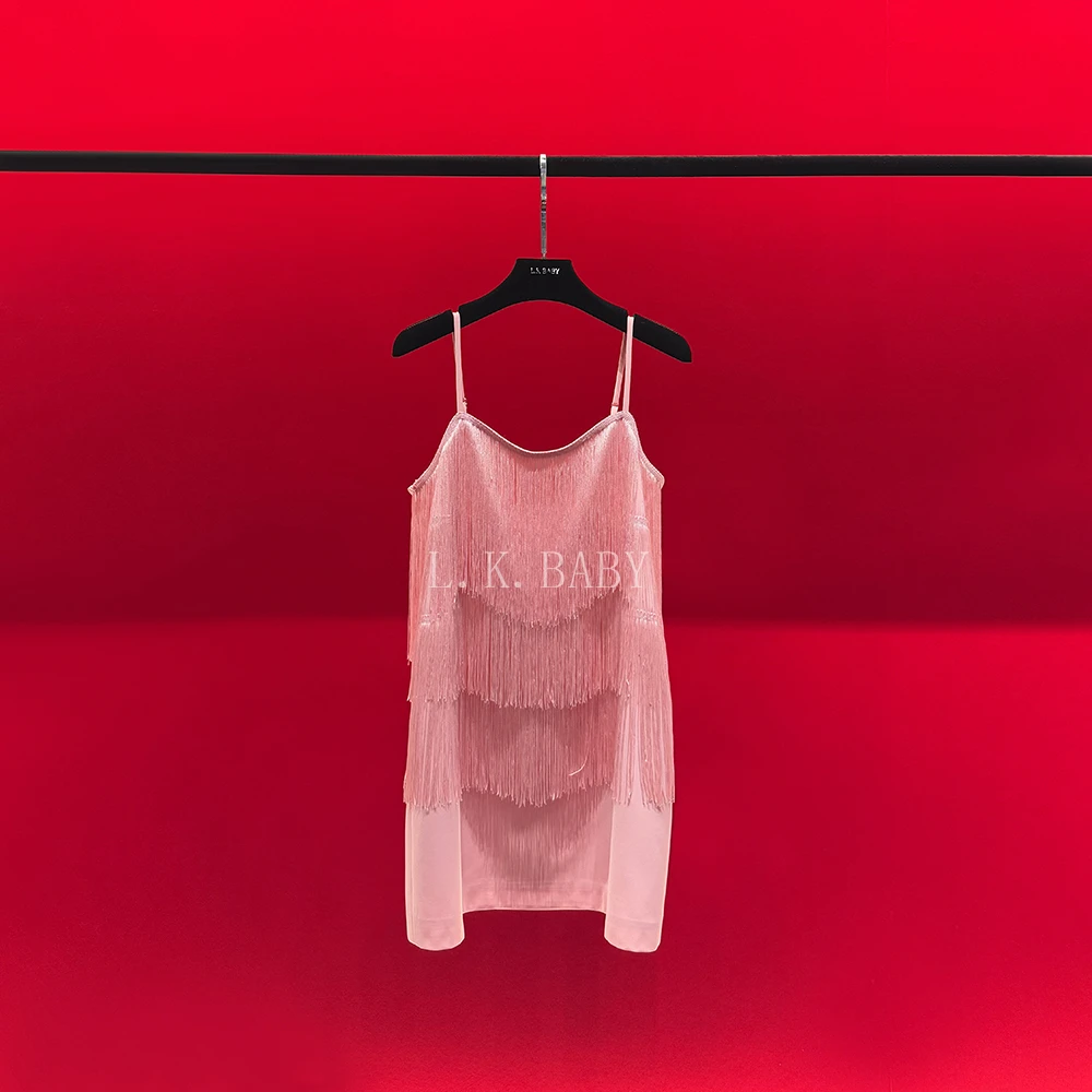【L.K.BABY】婀挪多姿 法式轻奢性感流苏吊带礼服连衣裙3083
