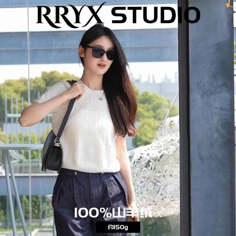 100%山羊绒经典绞花针织短袖