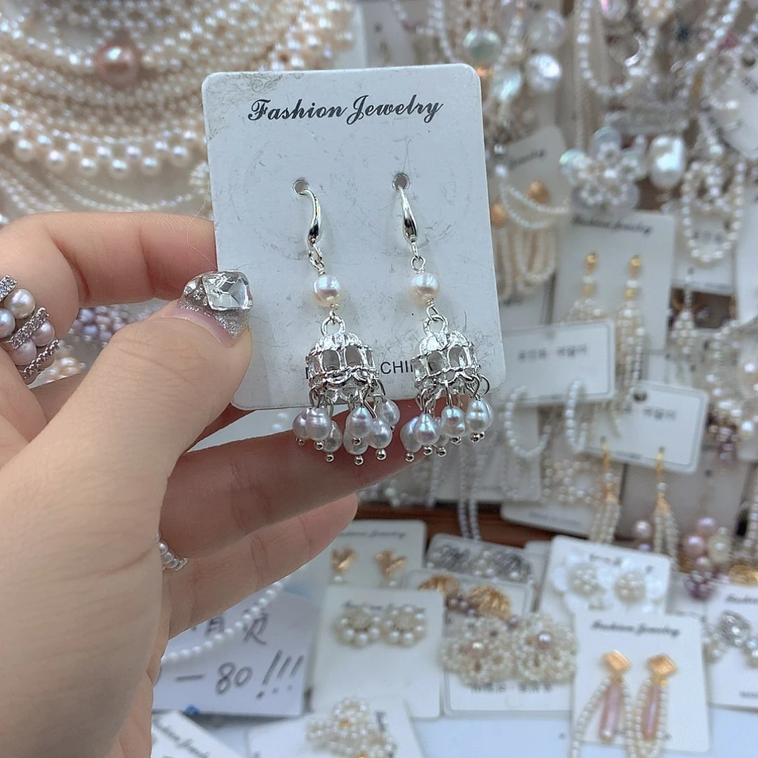 淡水珍珠银S925镶嵌耳饰