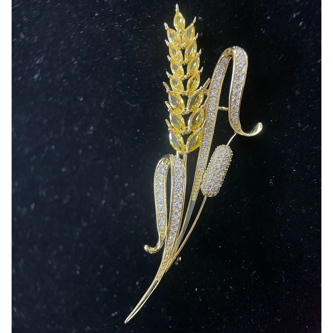 铜合金锆石胸针 麦穗爪镶锆石铜合金胸针  时尚百搭