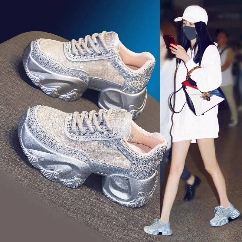 杨幂同款老爹鞋女2025夏季新款厚底内增高运动鞋休闲鞋透气网鞋