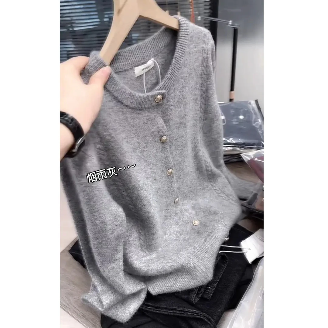 纯色软糯毛衣开衫上衣女2025秋冬高级感小个子内搭叠穿毛针织衫