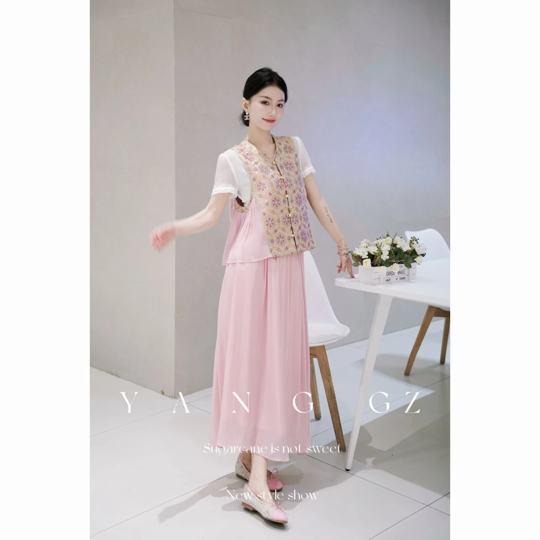 YANG GZ【金粉世家】新中式宝相花纹V领马甲半裙女 GZ5161GL602858