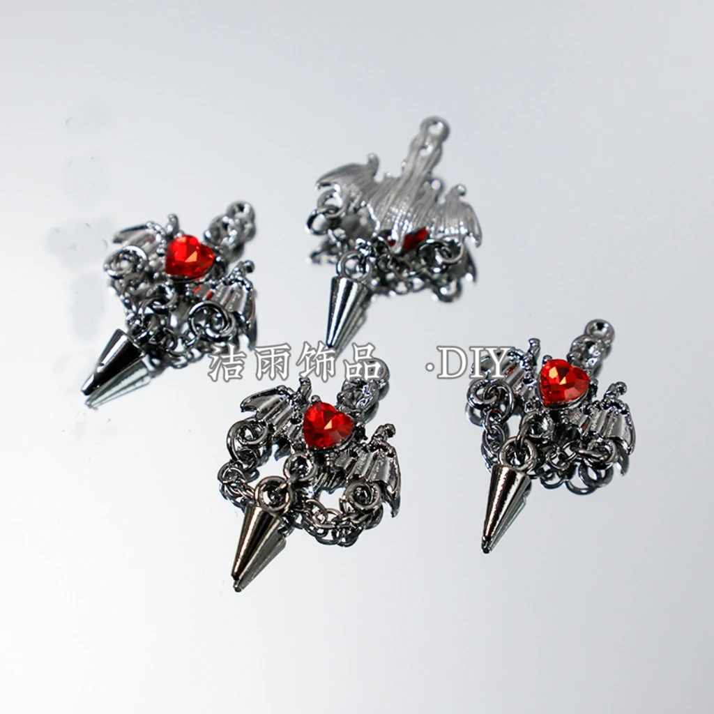 (洁雨饰品 DIY)  P604  【恶魔之泪】黑红色爱心十字架流苏挂坠diy
