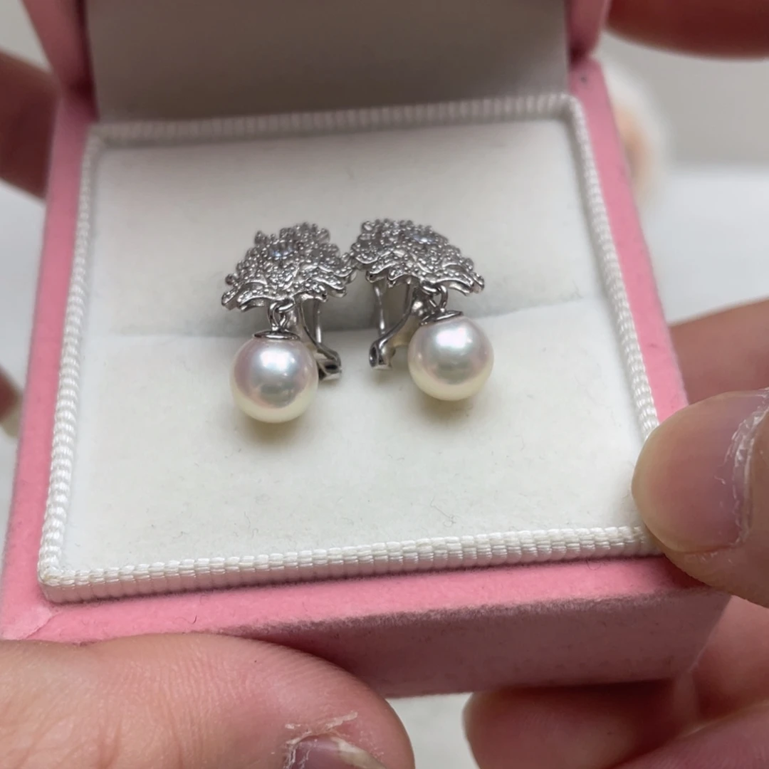 银S925镶嵌海水珍珠耳饰