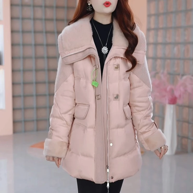 复古新中式国风大毛领保暖羽绒服女中长款冬季气质白鸭绒外套