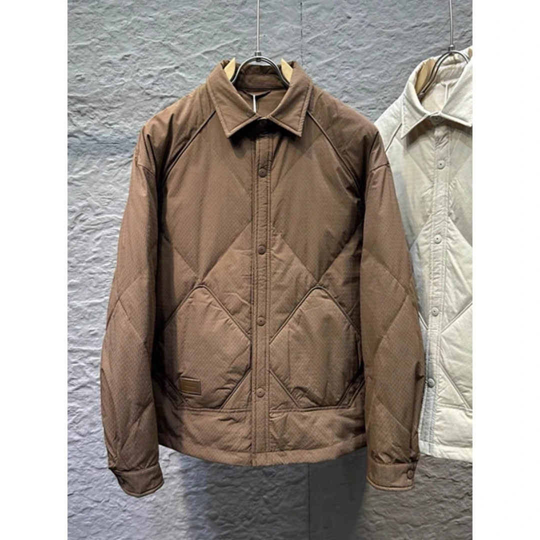 5508时尚百搭纯色羽绒服休闲夹克保暖外套菱格