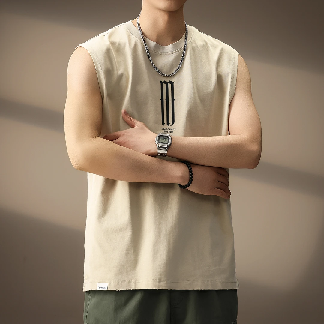 卡因耶查高端重磅纯棉运动健身背心夏季新款宽松坎肩上衣无袖T恤