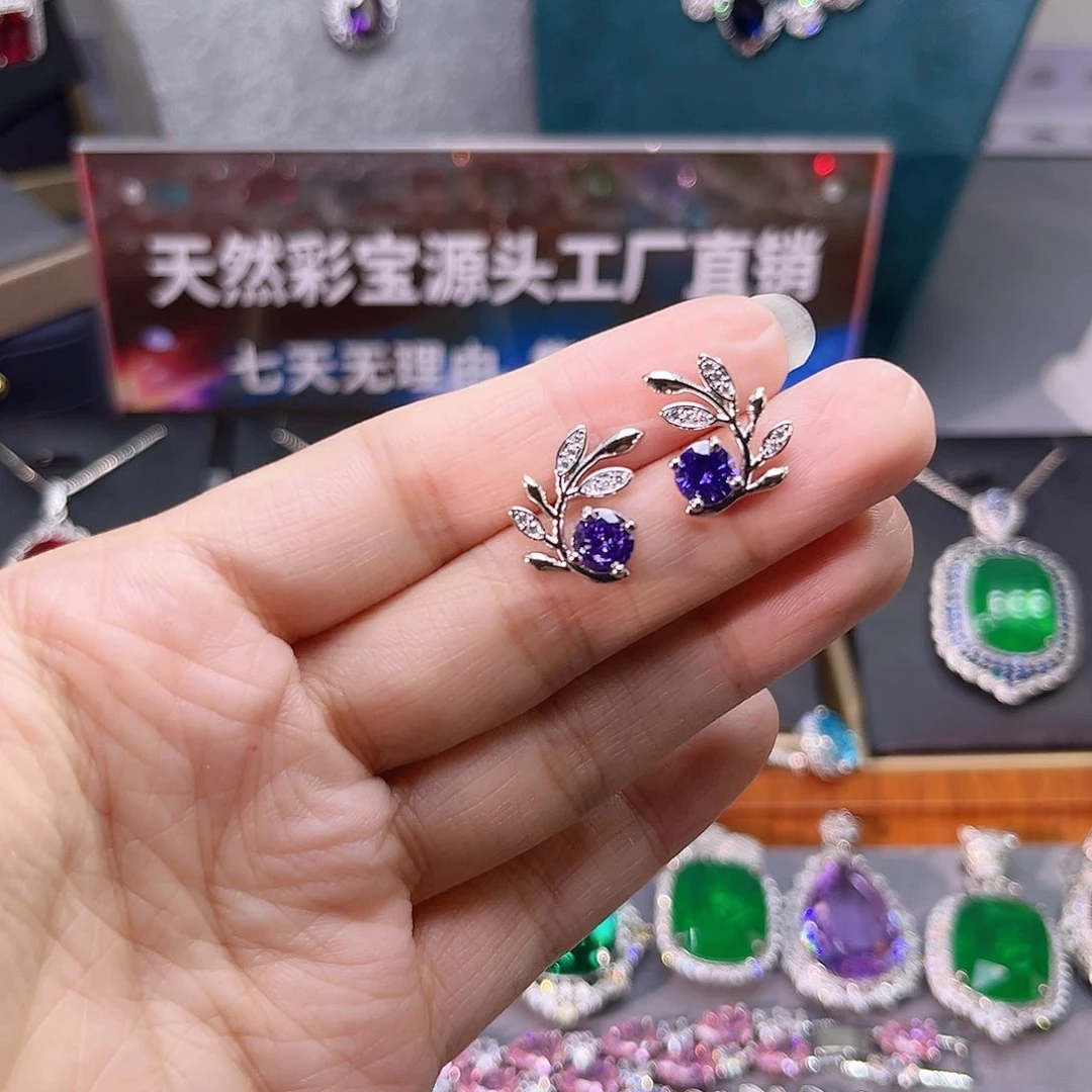 耳饰蓝宝石银S925镶嵌c z 1