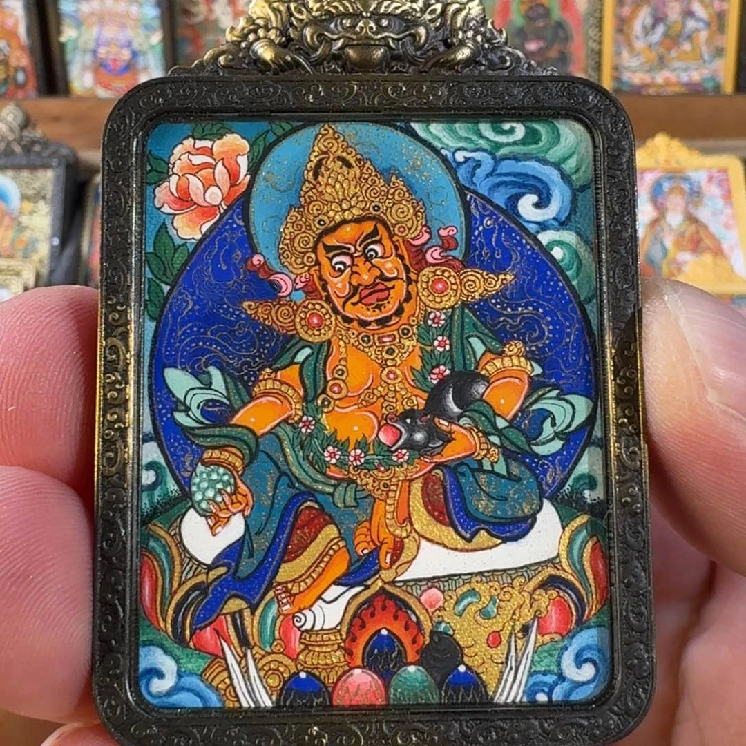 吊坠热贡纯手绘唐卡黄财神