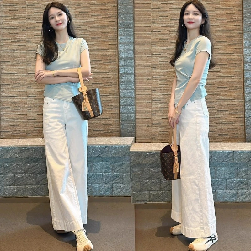 2025夏季新款今年流行爆款穿搭一整套高级感减龄短袖阔腿裤两件套
