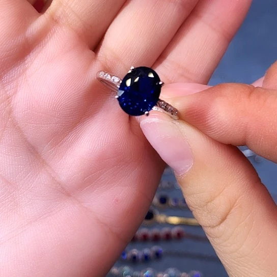 蓝宝石戒指银S925镶嵌
