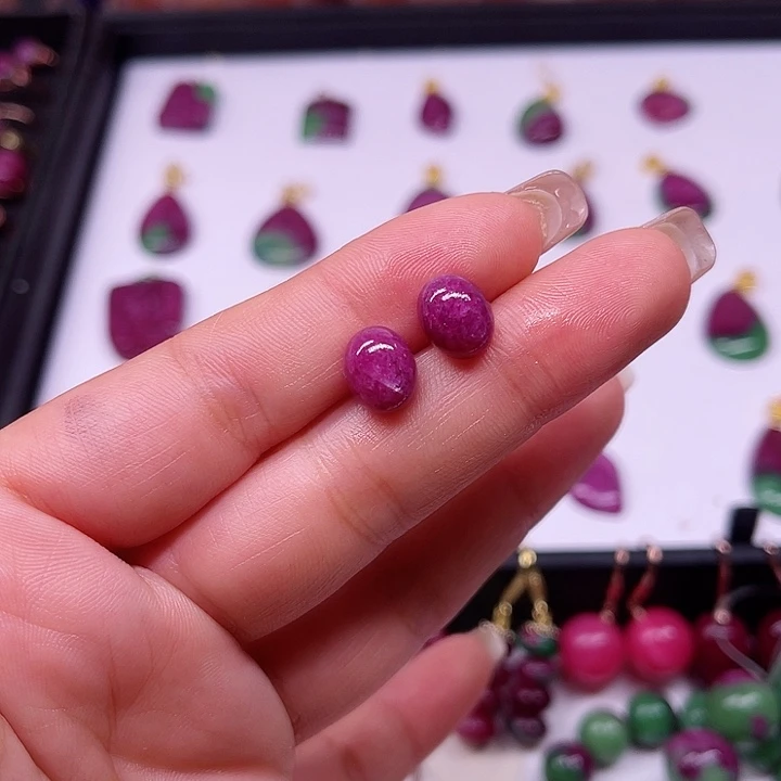 红宝石耳钉银S925镶嵌