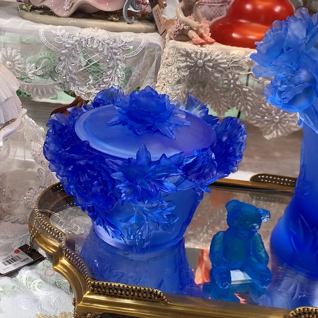 摆件QAA304脱蜡水晶牡丹花糖罐