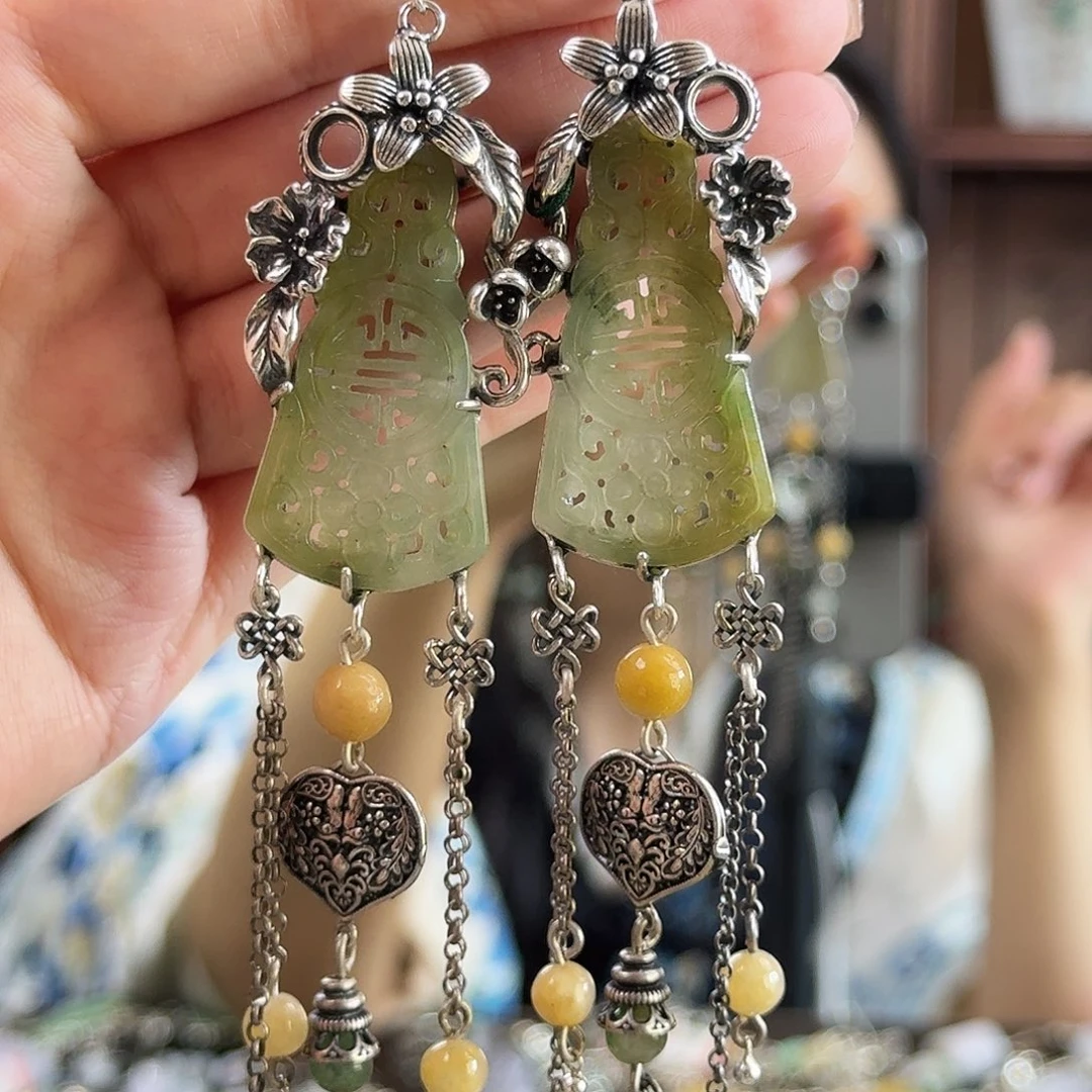 翡翠银S925镶嵌耳饰