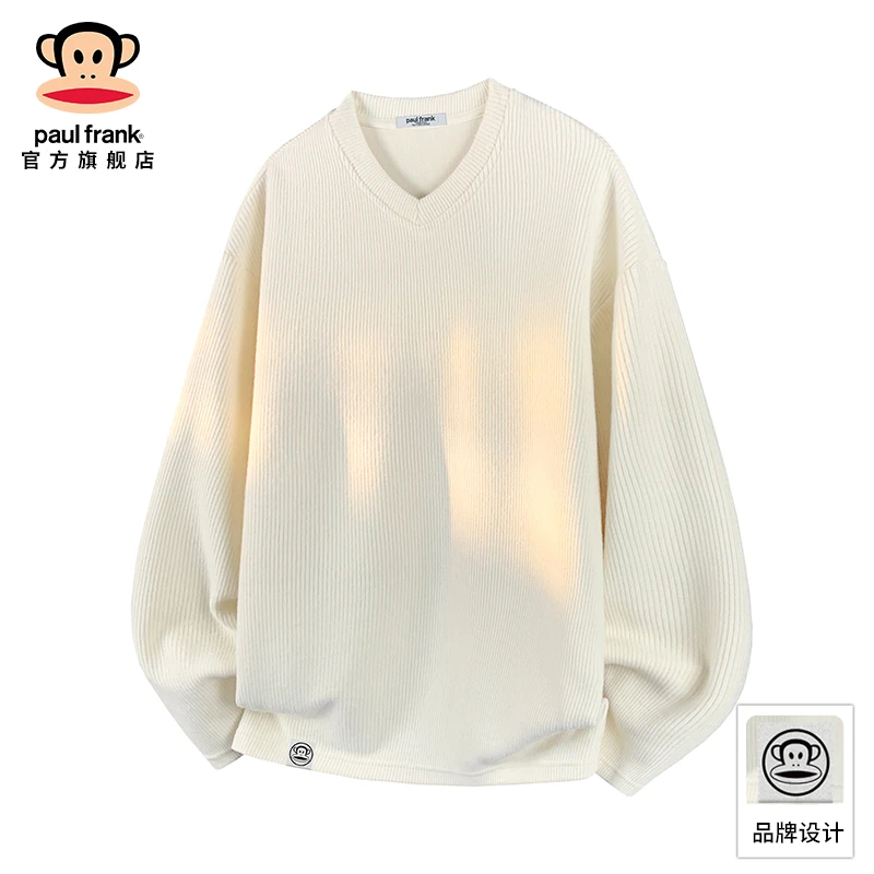 PaulFrank/大嘴猴高级感纯色长袖卫衣男秋冬新款宽松休闲V领上衣