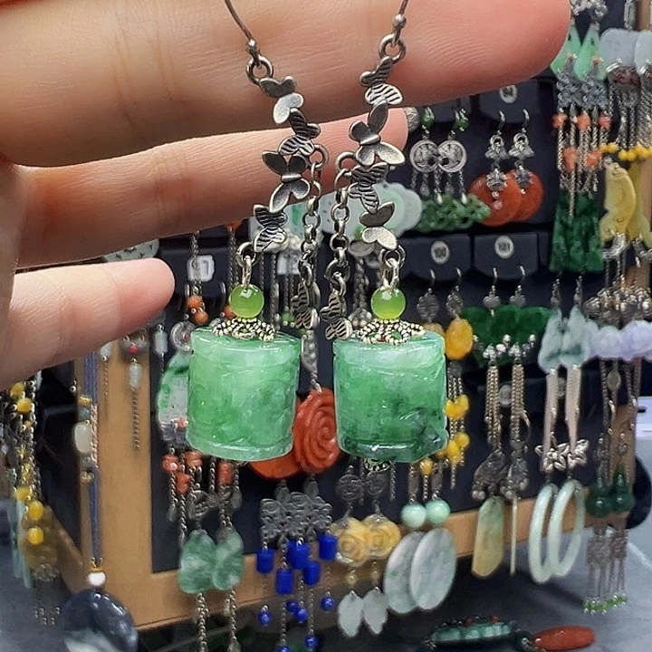 翡翠银S925镶嵌耳饰