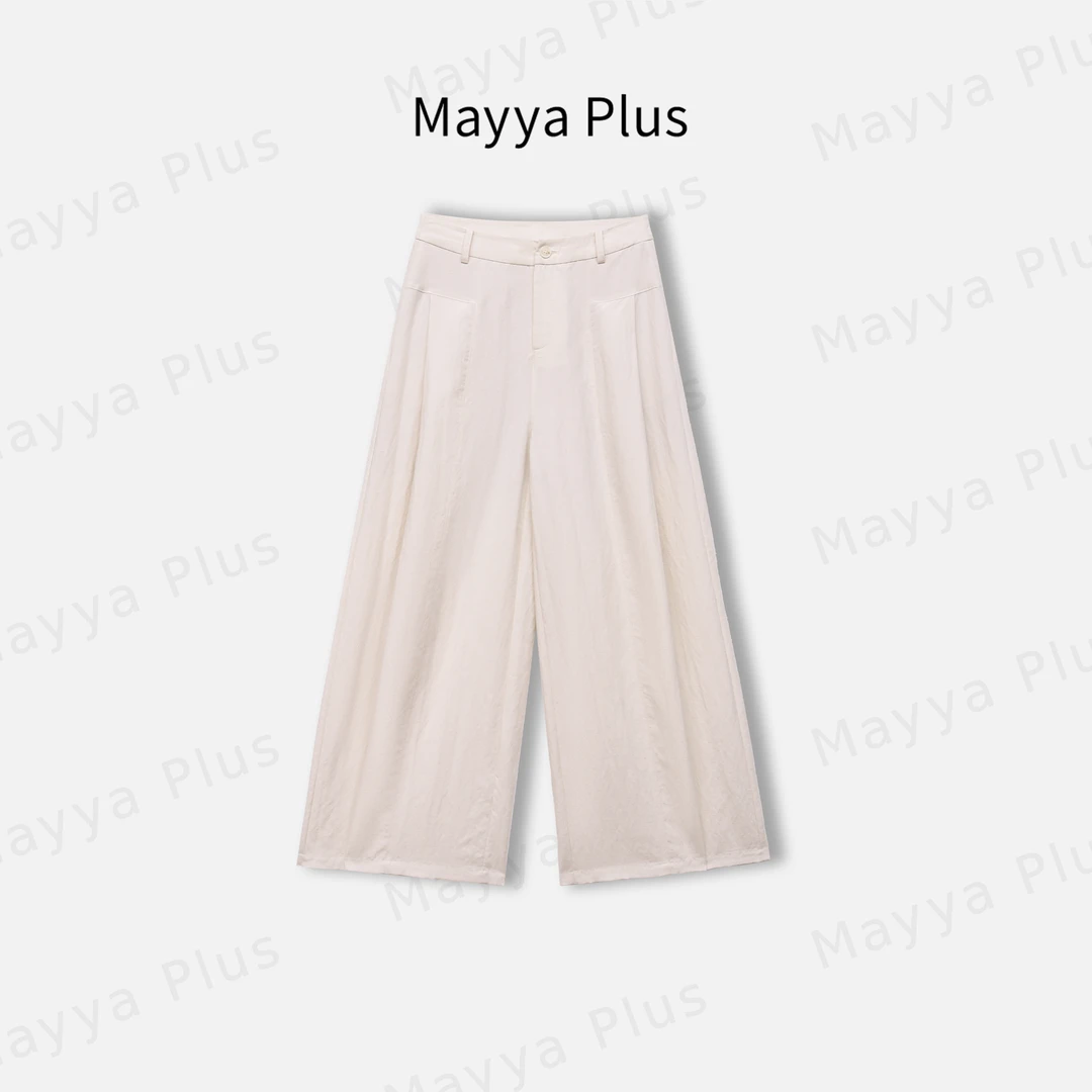 【长腿指南】Mayya Plus麦芽定制亚麻高腰垂感休闲阔腿裤子32528768