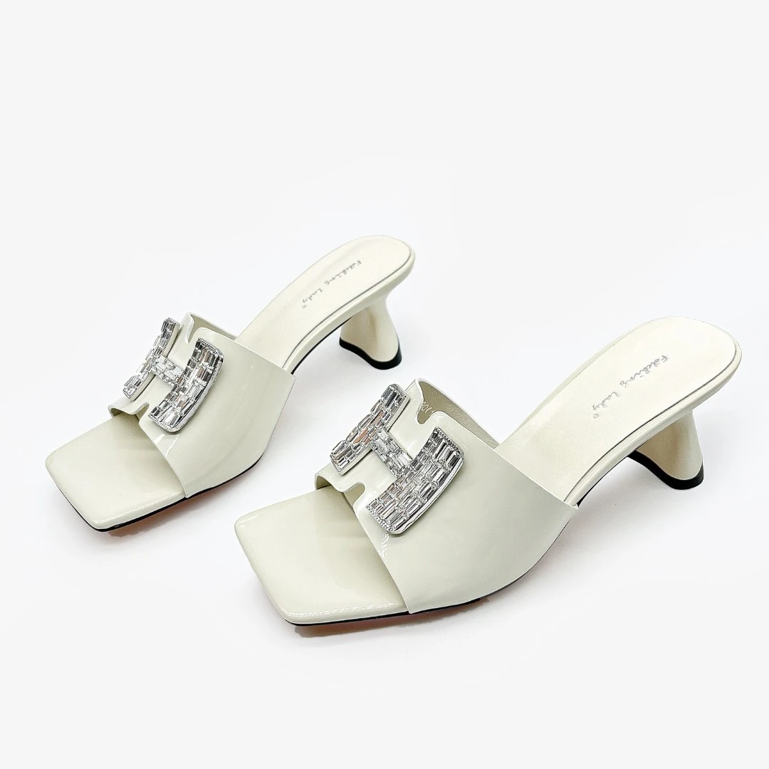 方头跟鞋女士高档拖鞋夏季水钻一字拖时尚高跟外穿凉拖女鞋5859-3