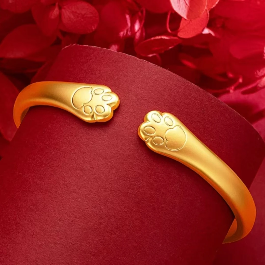 招财纳福猫爪手镯女纳福开口可调节手镯