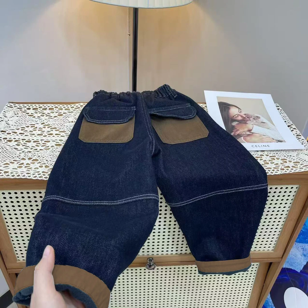 儿童奥利绒加厚牛仔裤2025冬季设计师款潮流帅气男女童保暖长裤