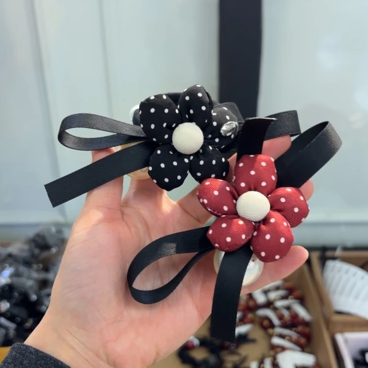 布艺非金属充棉黑色红色花朵发绳
