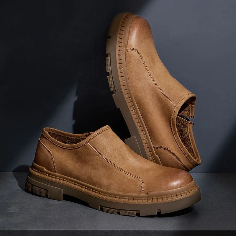 休闲皮鞋休闲复古英伦风百搭潮流秋季皮鞋拉链厚底圆头