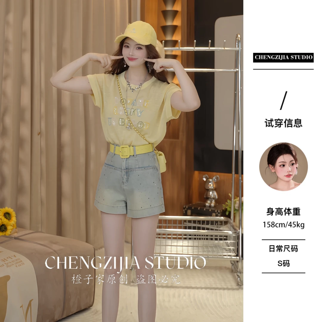 【裴诗婷】橙子·studio【】TX00107彩色字母亮片T恤05