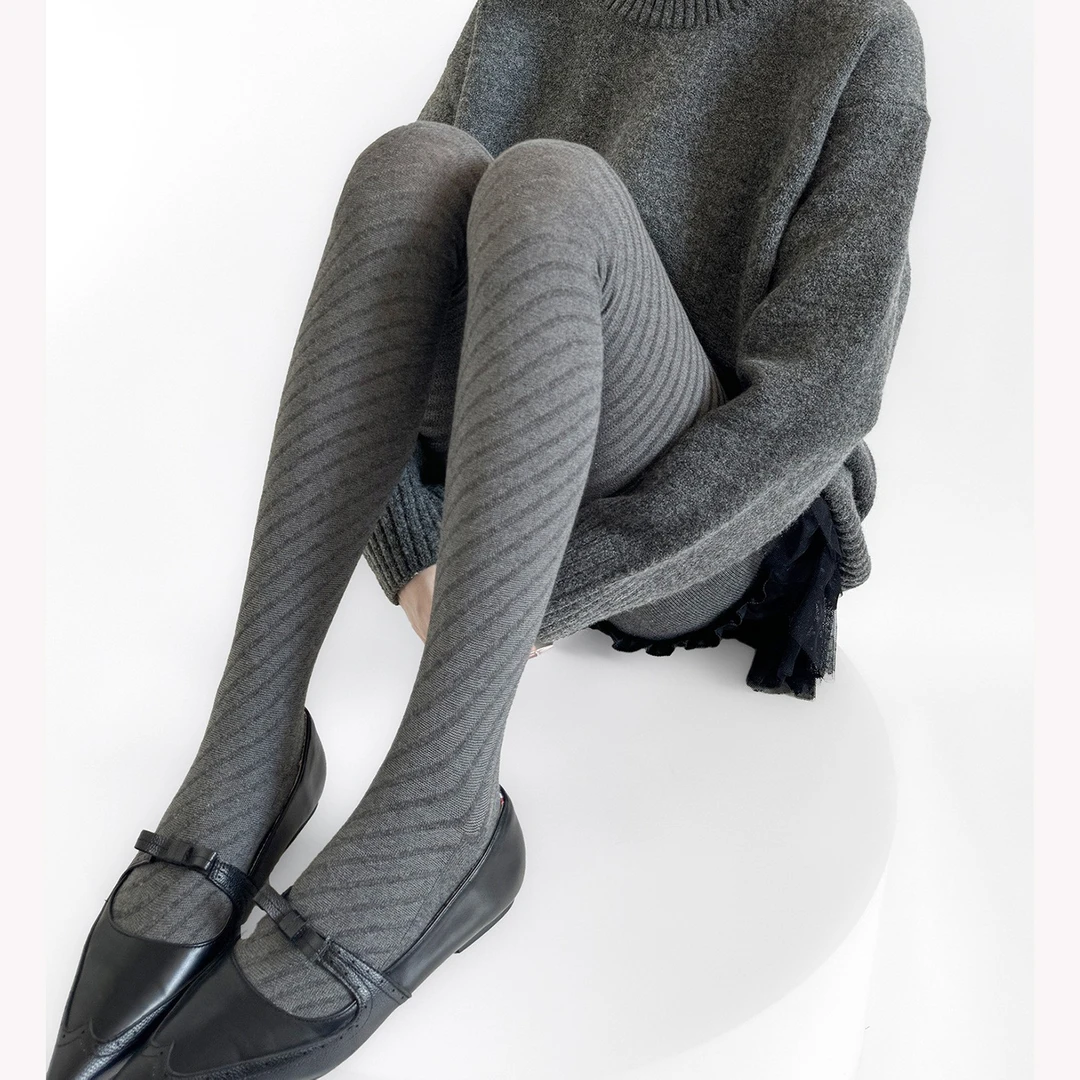 秋冬美式复古斜纹提花性感几何镂空连裤袜y2k个性显瘦咖色裤袜女