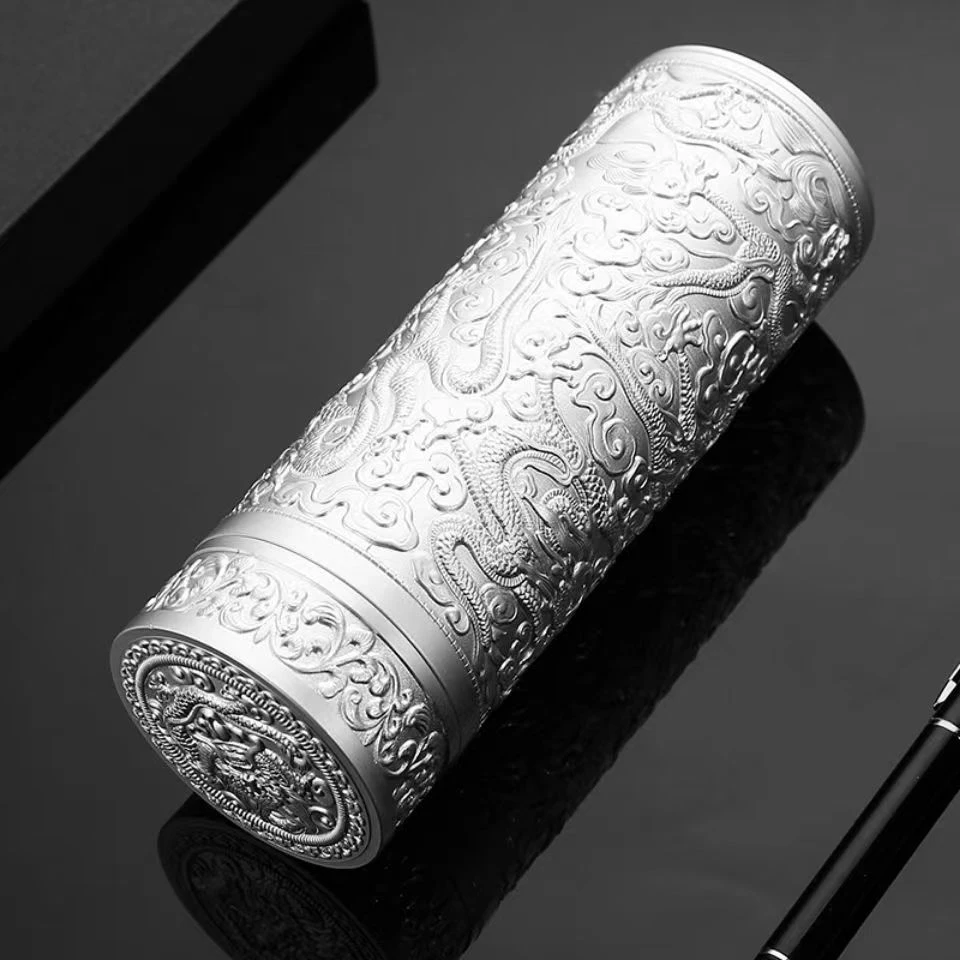 创意亮银九龙杯银杯商务过滤茶水杯茶漏高端高档银离子真空保温杯