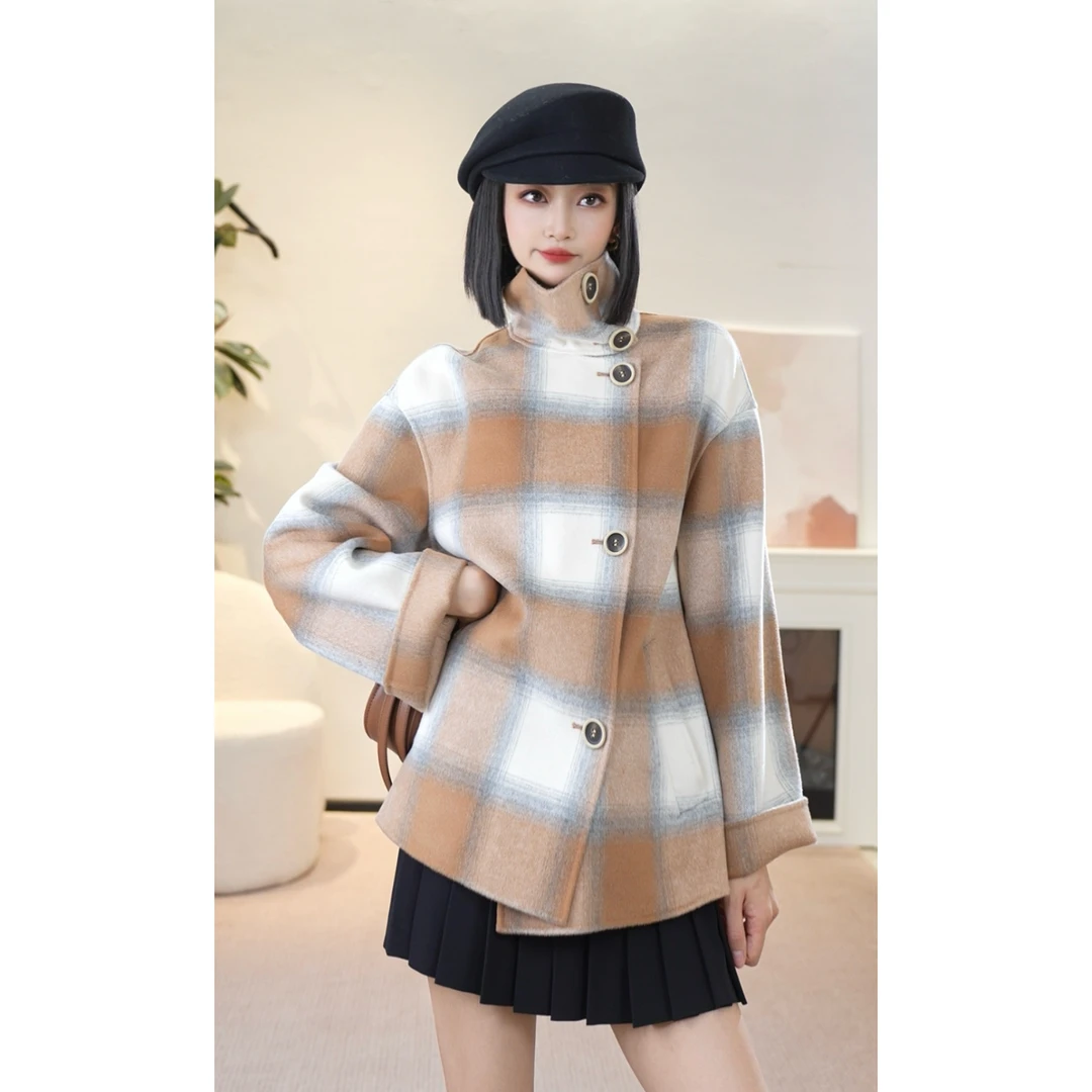 GIRDEAR/哥弟时尚复古韩系宽松中长款保暖双面尼大衣外套140036