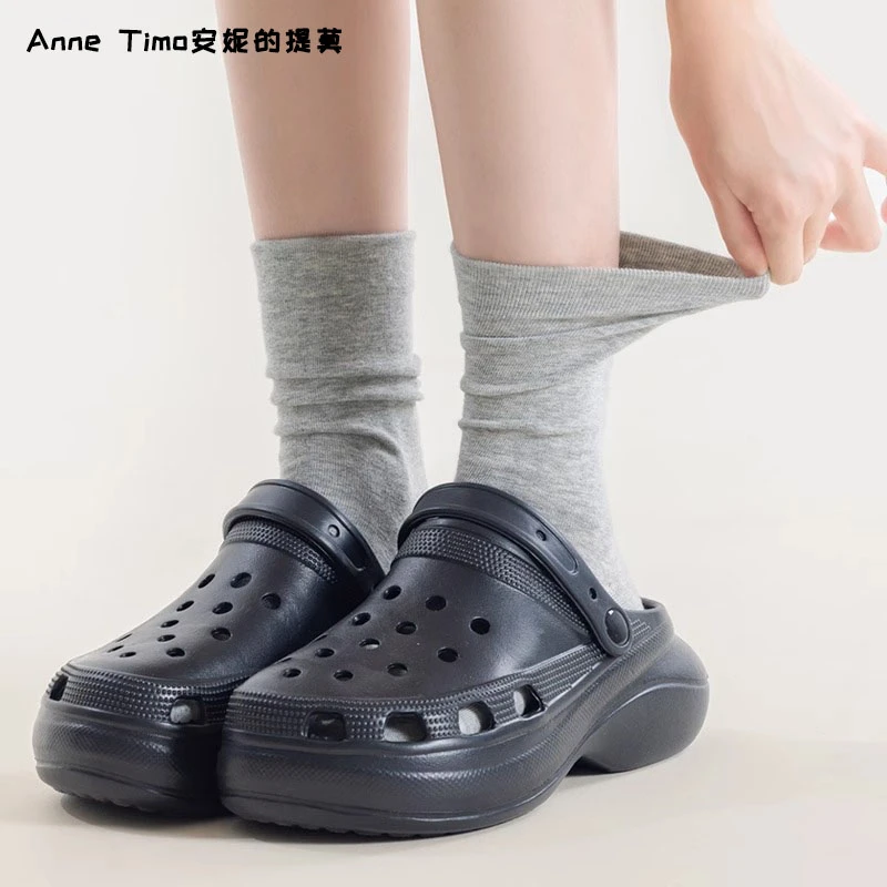 灰色堆堆袜子女四季款韩系中筒袜女款新款爆款纯棉防臭舒适月子袜