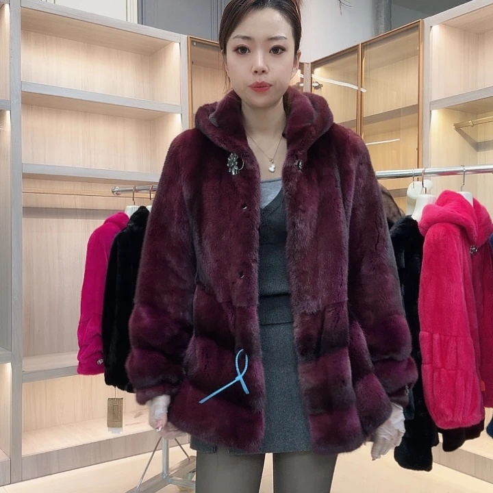 紫色连帽貂皮yh0946